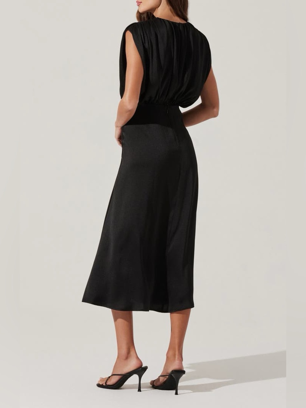 Astr Black Cap Sleeve Satin Dress with Side Slit - Picture 2 of 3